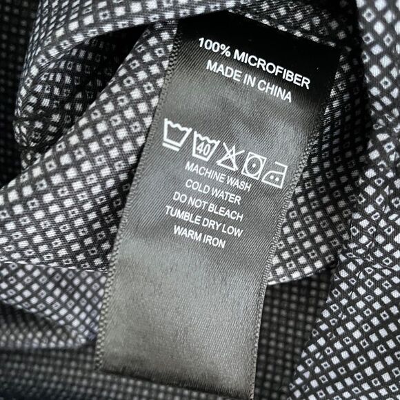 Mens Microfiber Black/White Dot Print Long Sleeve Button Down Shirt Size Medium - Picture 10 of 10